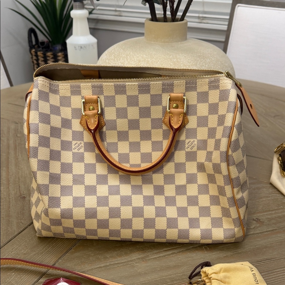 Louis Vuitton Checkered Crossbody Bag - Cream and Brown